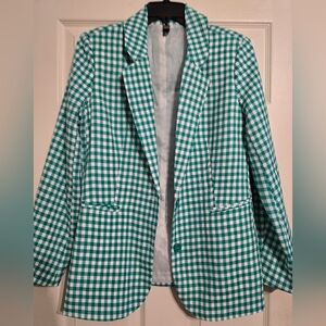 Green and White Checkered Blazer